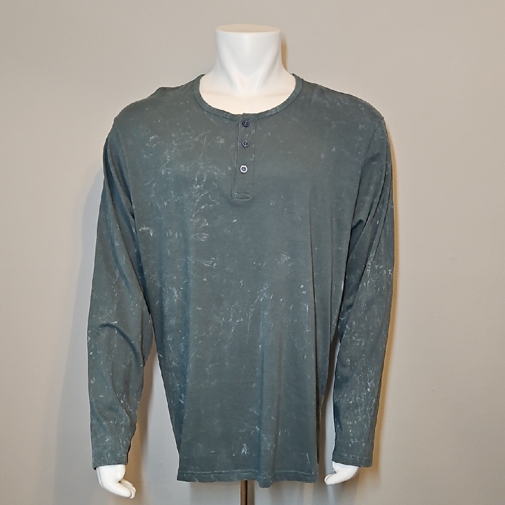 U.S. Vintage Long Sleeve Henley Shirt - Green Tone Button